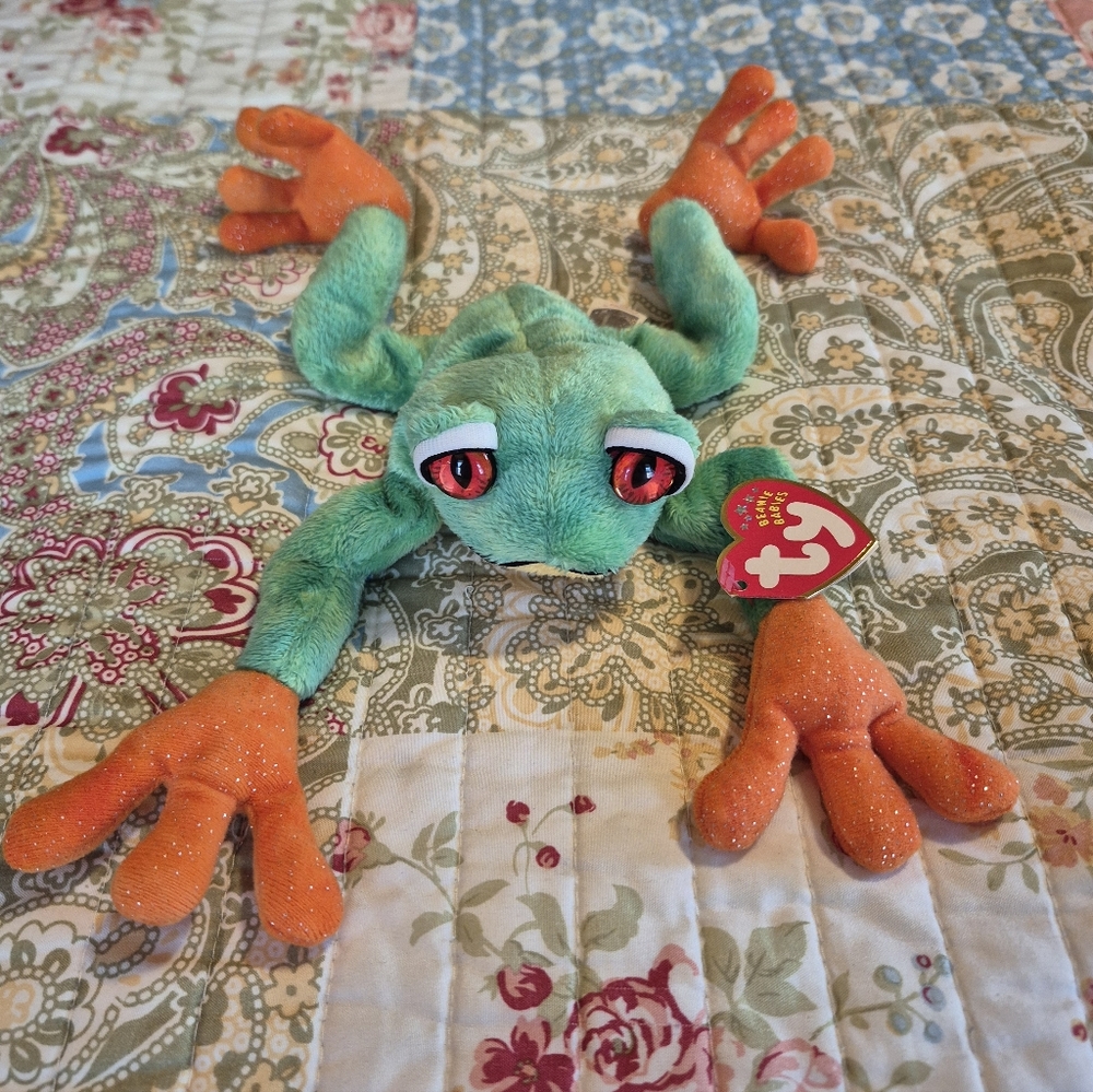 ❤️‍🔥 Vintage Ty Beanie Baby 2001 Panama Frog Plush Kids Toy With Tag